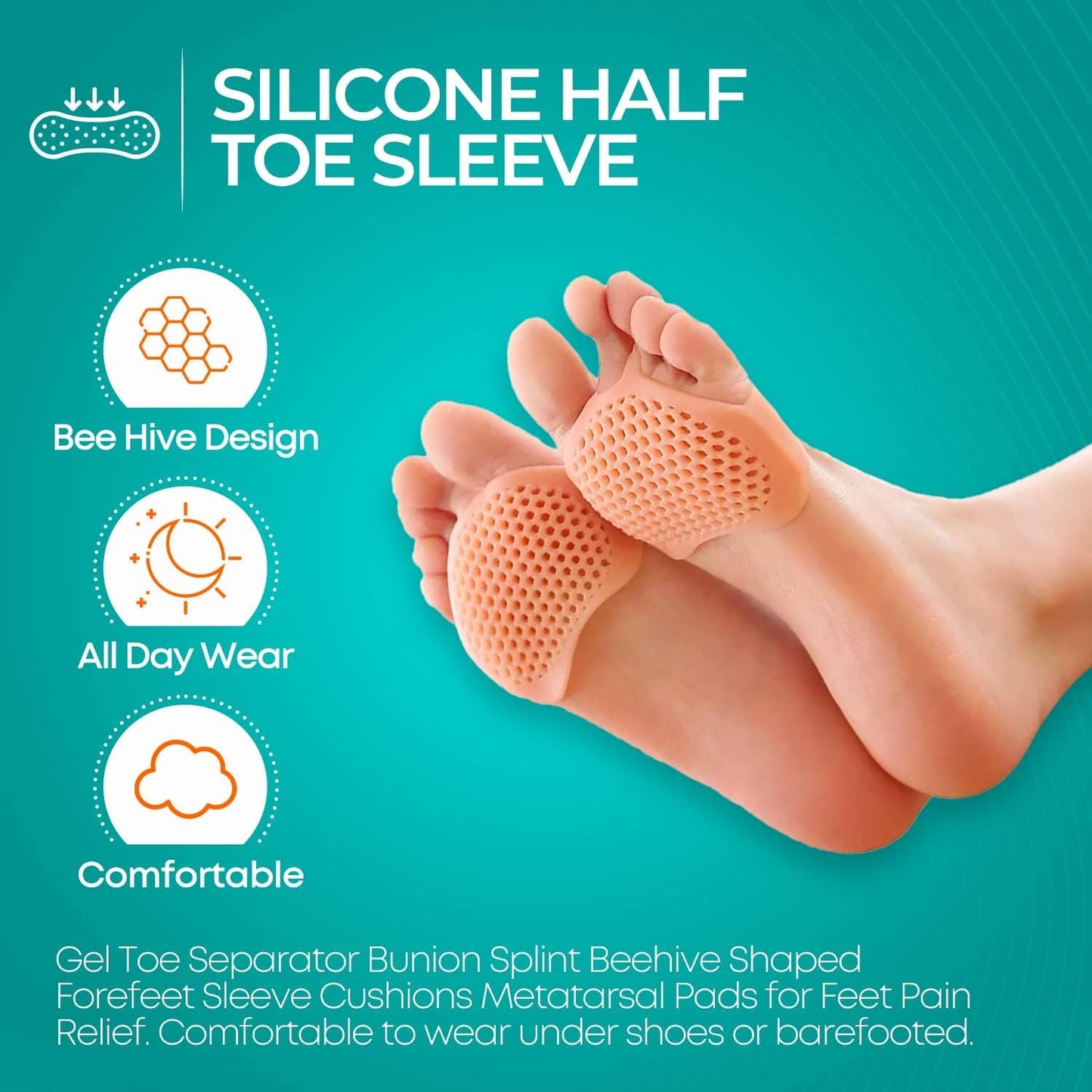 2 Pairs (4 Pieces) Anti Crack Silicone Heel Pads & Honeycomb Forefoot Socks