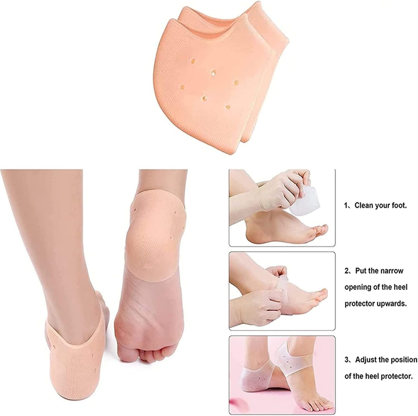 2 Pairs (4 Pieces) Anti Crack Silicone Heel Pads & Honeycomb Forefoot Socks